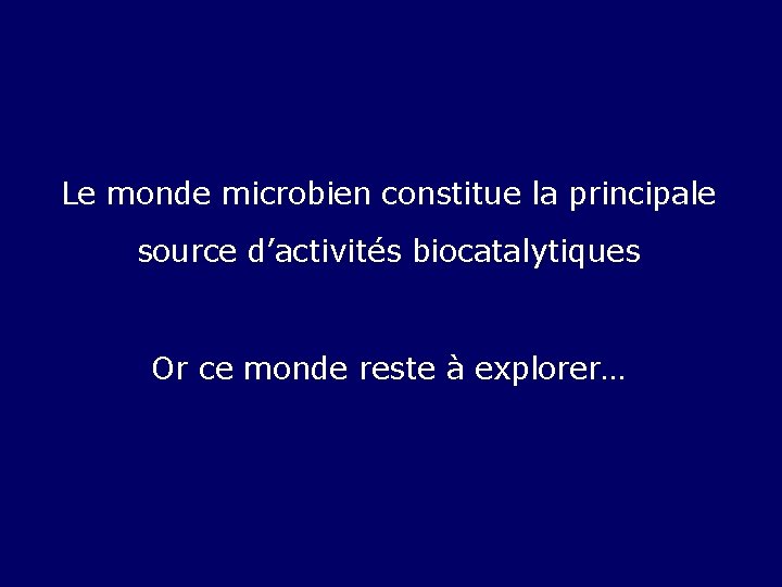 Le monde microbien constitue la principale source d’activités biocatalytiques Or ce monde reste à