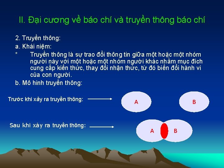 II. Đại cương về báo chí và truyền thông báo chí 2. Truyền thông: