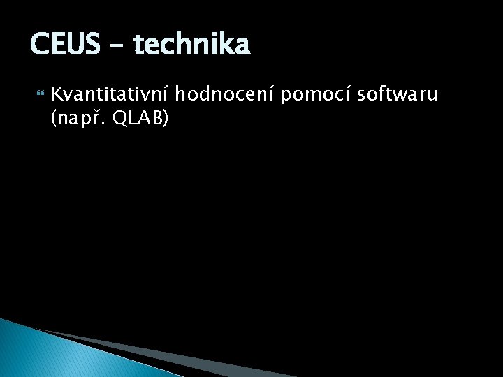 CEUS – technika Kvantitativní hodnocení pomocí softwaru (např. QLAB) 