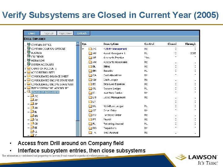 Verify Subsystems are Closed in Current Year (2005) • • Access from Drill around