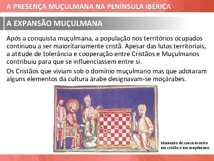 A PRESENÇA MUÇULMANA NA PENÍNSULA IBÉRICA A EXPANSÃO MUÇULMANA Após a conquista muçulmana, a