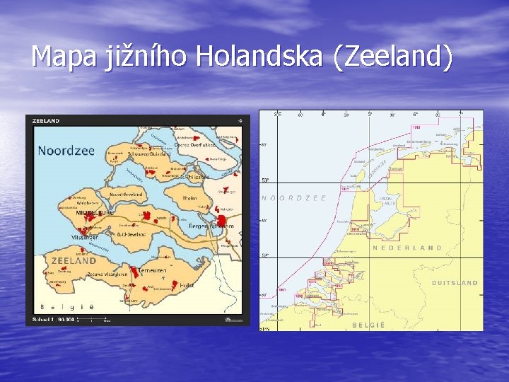 Mapa jižního Holandska (Zeeland) 