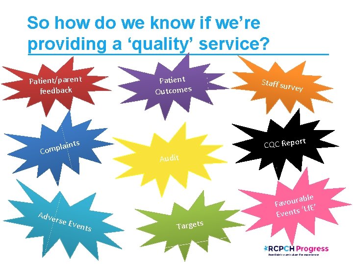 So how do we know if we’re providing a ‘quality’ service? Patient/parent feedback Patient