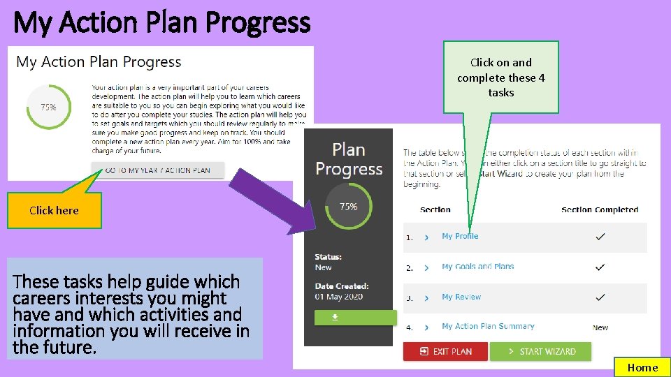 My Action Plan Progress Click on and complete these 4 tasks Click here These