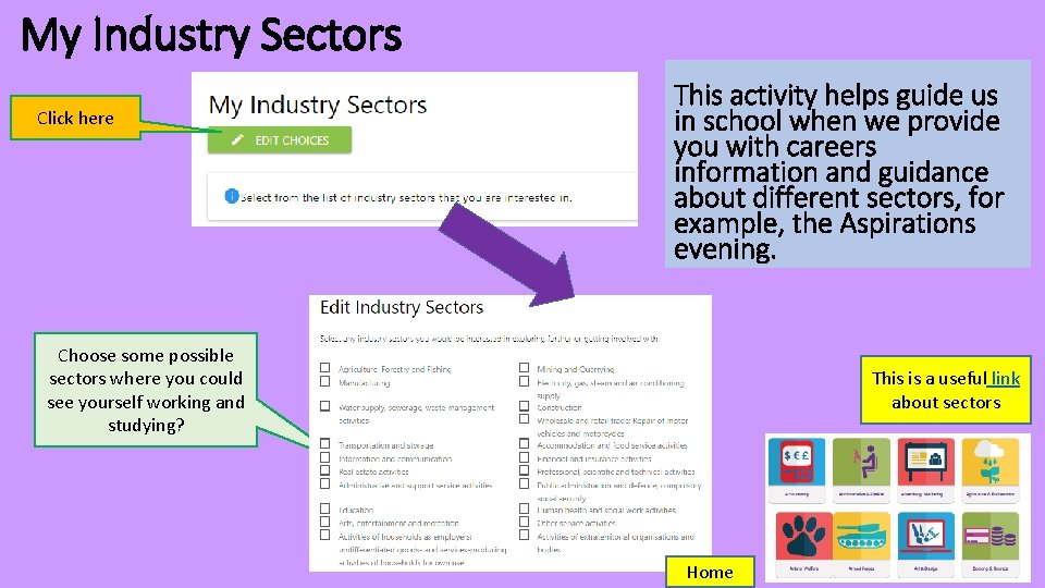 My Industry Sectors Click here This activity helps guide us in school when we