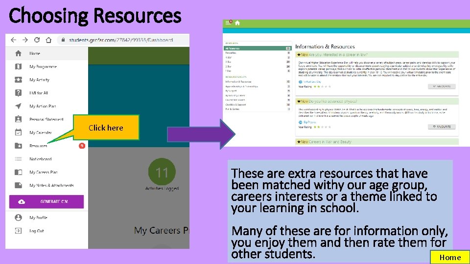 Choosing Resources Click here These are extra resources that have been matched withy our