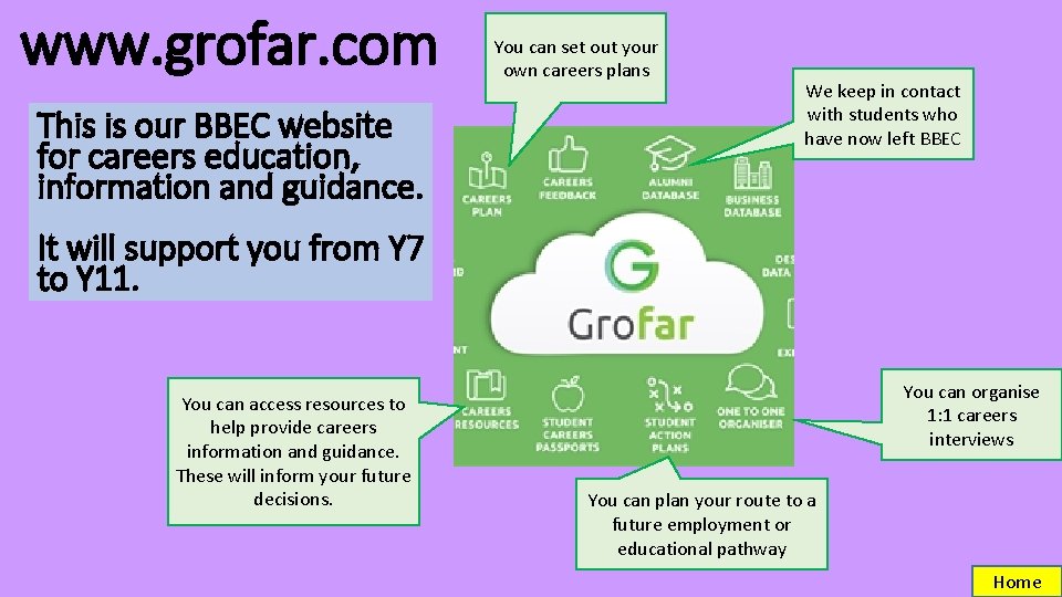 www. grofar. com This is our BBEC website for careers education, information and guidance.