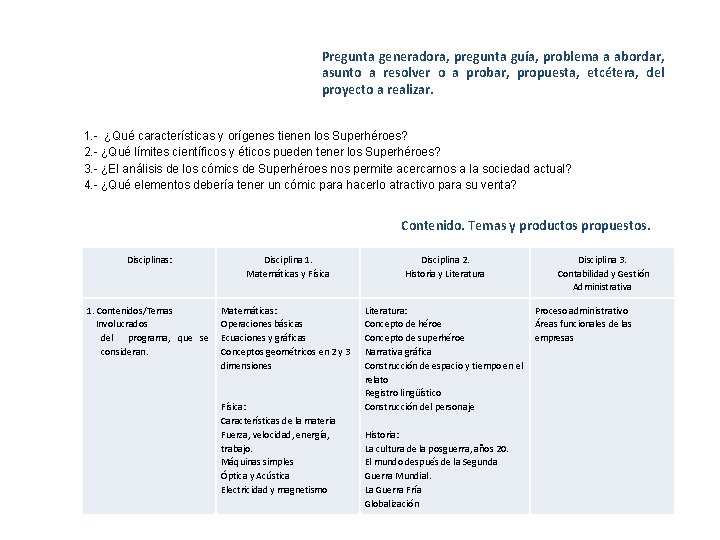 Pregunta generadora, pregunta guía, problema a abordar, asunto a resolver o a probar, propuesta,