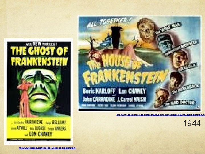 http: //www. doctormacro. com/Movie%20 Summaries/H/House%20 of% 20 Frankenstein. htm 1944 http: //en. wikipedia. org/wiki/The_Ghost_of_Frankenstein