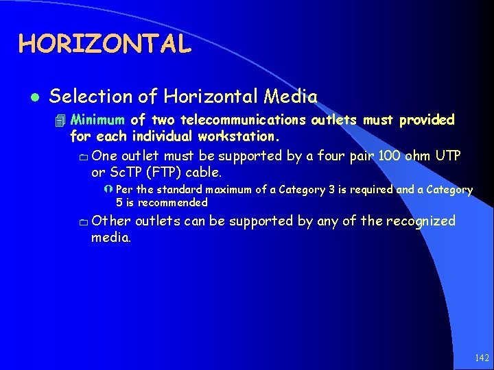 HORIZONTAL l Selection of Horizontal Media 4 Minimum of two telecommunications outlets must provided