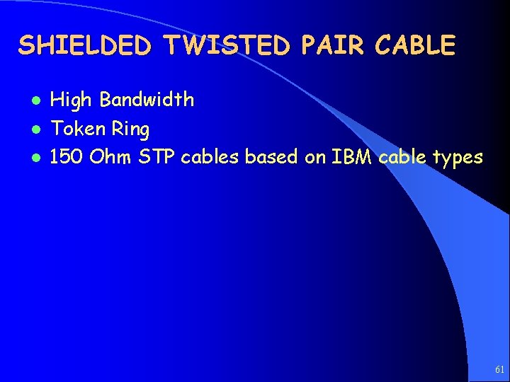 SHIELDED TWISTED PAIR CABLE l l l High Bandwidth Token Ring 150 Ohm STP