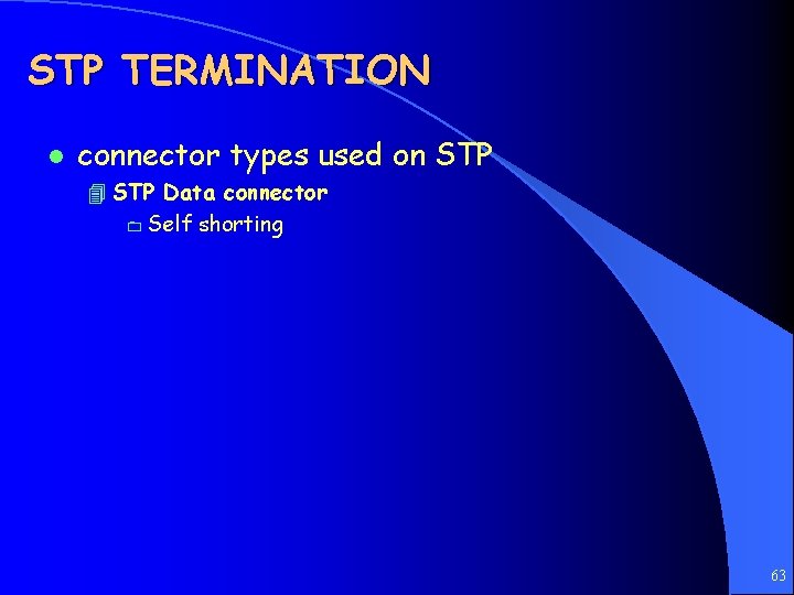 STP TERMINATION l connector types used on STP 4 STP Data connector 0 Self