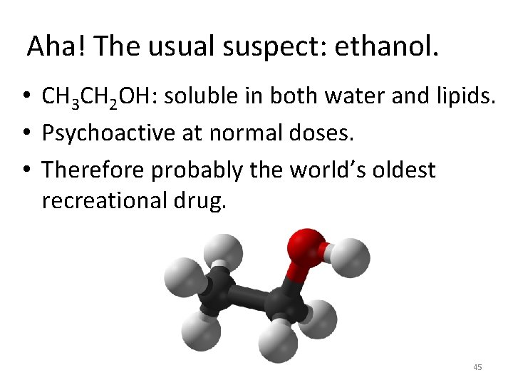 Aha! The usual suspect: ethanol. • CH 3 CH 2 OH: soluble in both