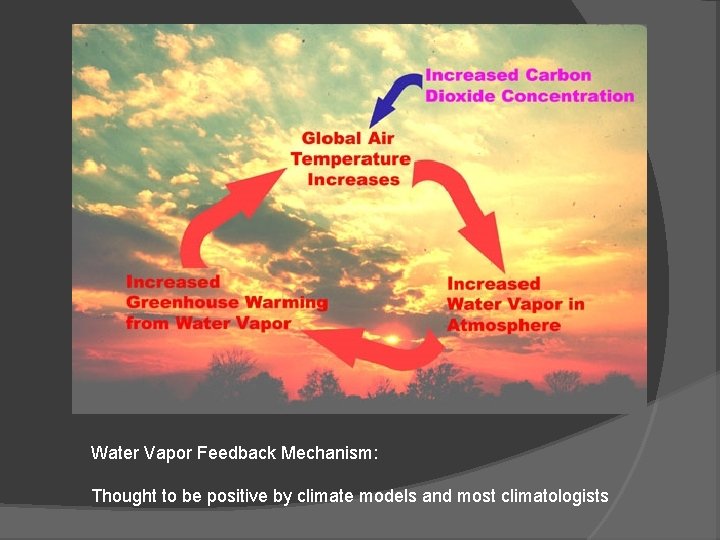 Water Vapor Feedback Mechanism: Thought to be positive by climate models and most climatologists