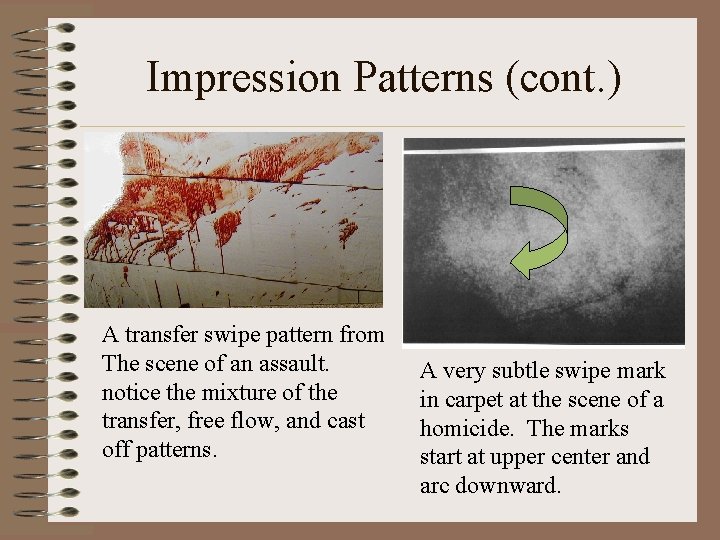 Impression Patterns (cont. ) A transfer swipe pattern from The scene of an assault.