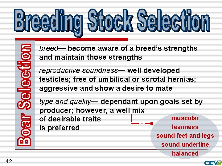 breed— become aware of a breed’s strengths and maintain those strengths reproductive soundness— well