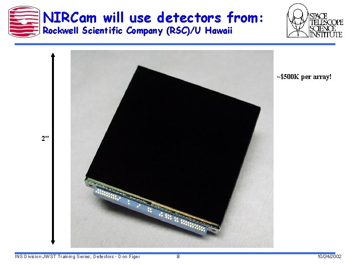 NIRCam will use detectors from: Rockwell Scientific Company (RSC)/U Hawaii ~$500 K per array!