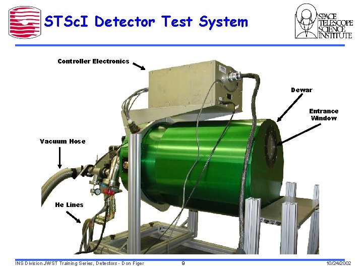 STSc. I Detector Test System Controller Electronics Dewar Entrance Window Vacuum Hose He Lines