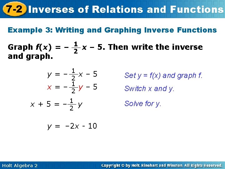 7 -2 Inverses of Relations and Functions Example 3: Writing and Graphing Inverse Functions