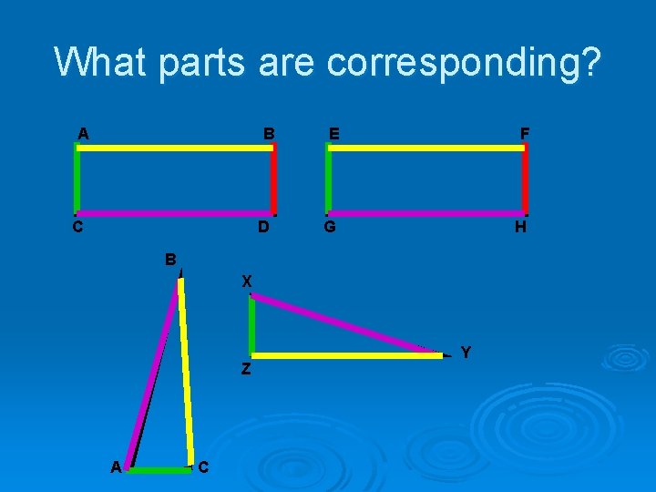 What parts are corresponding? A B C D E F G H B X