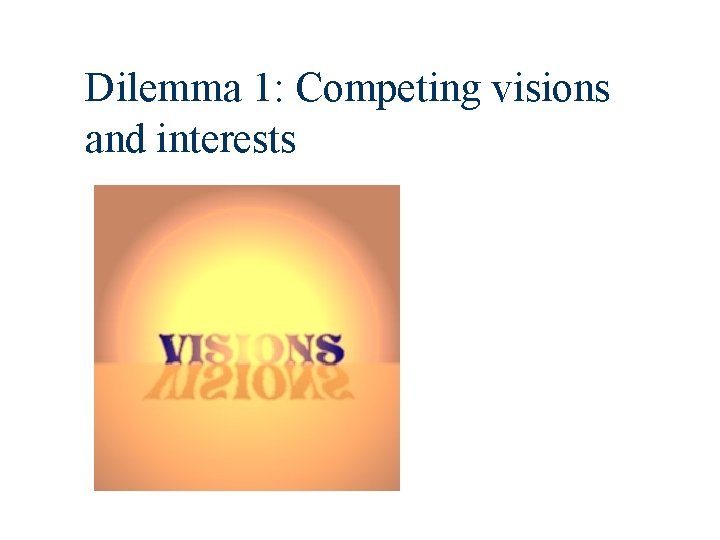 Dilemma 1: Competing visions and interests 