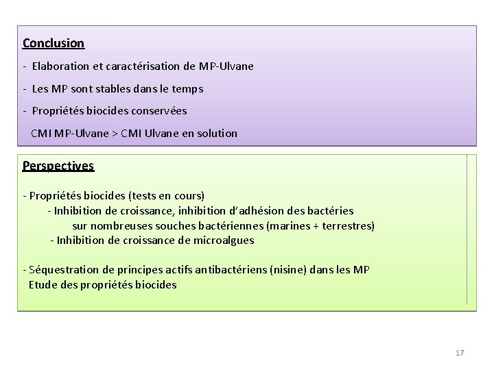 Conclusion - Elaboration et caractérisation de MP-Ulvane - Les MP sont stables dans le