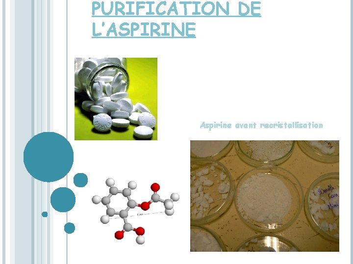PURIFICATION DE L’ASPIRINE Aspirine avant recristallisation 
