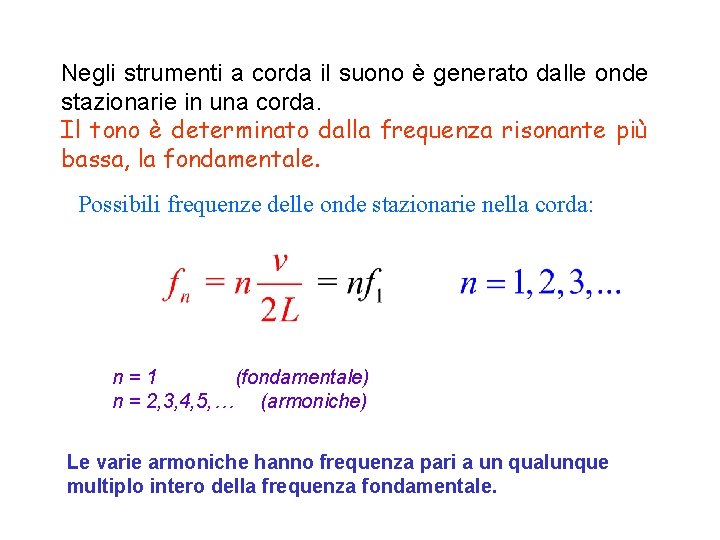 Negli strumenti a corda il suono è generato dalle onde stazionarie in una corda.