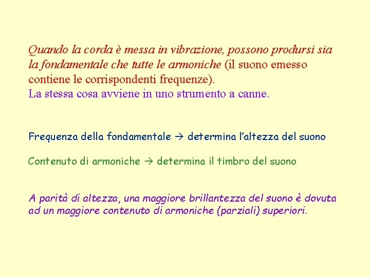 Quando la corda è messa in vibrazione, possono prodursi sia la fondamentale che tutte