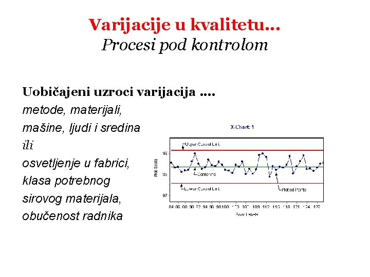 Varijacije u kvalitetu. . . Procesi pod kontrolom Uobičajeni uzroci varijacija. . metode, materijali,