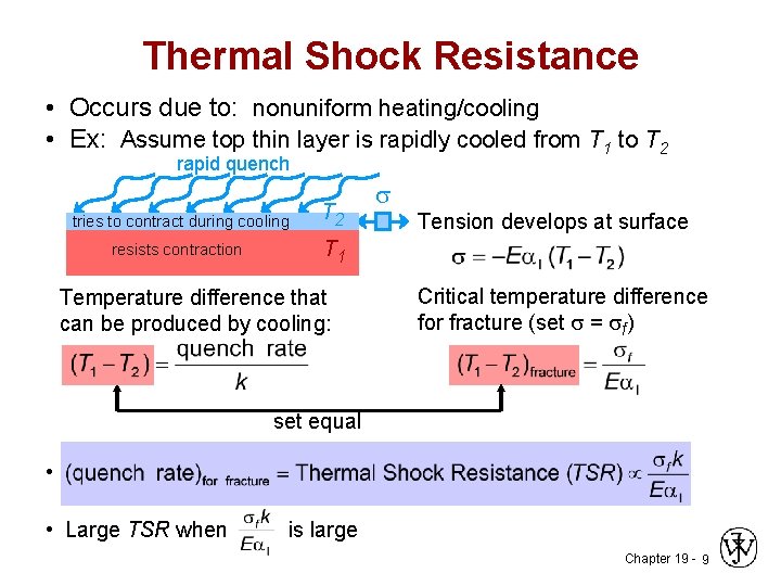 Thermal Shock Resistance • Occurs due to: nonuniform heating/cooling • Ex: Assume top thin