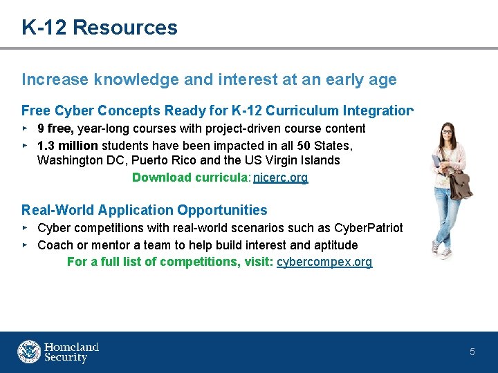 K-12 Resources Increase knowledge and interest at an early age Free Cyber Concepts Ready