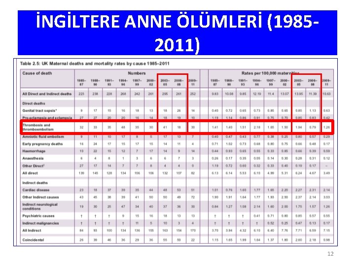 İNGİLTERE ANNE ÖLÜMLERİ (19852011) 12 