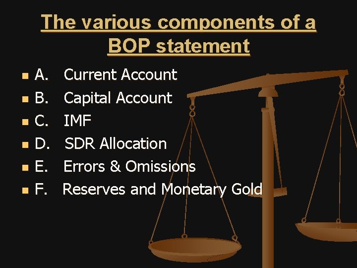 The various components of a BOP statement n n n A. Current Account B.