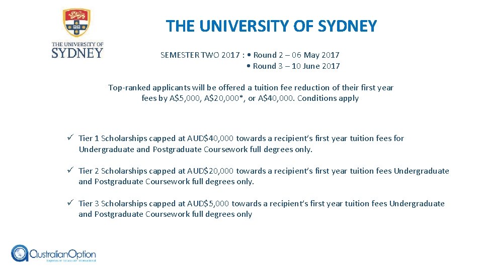 THE UNIVERSITY OF SYDNEY SEMESTER TWO 2017 : • Round 2 – 06 May