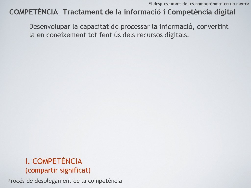 El desplegament de les competències en un centre COMPETÈNCIA: Tractament de la informació i