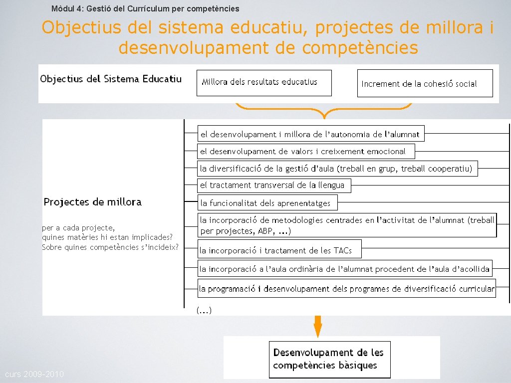 Mòdul 4: Gestió del Currículum per competències Objectius del sistema educatiu, projectes de millora