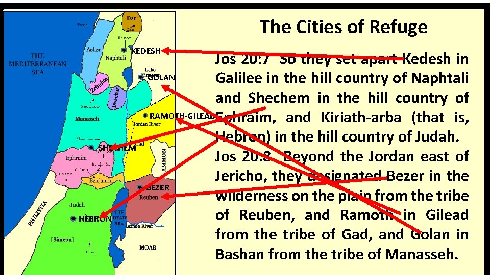 The Cities of Refuge KEDESH SHECHEM HEBRON Jos 20: 7 So they set apart