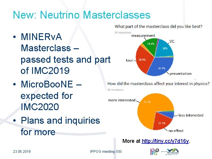 New: Neutrino Masterclasses • MINERv. A Masterclass – passed tests and part of IMC