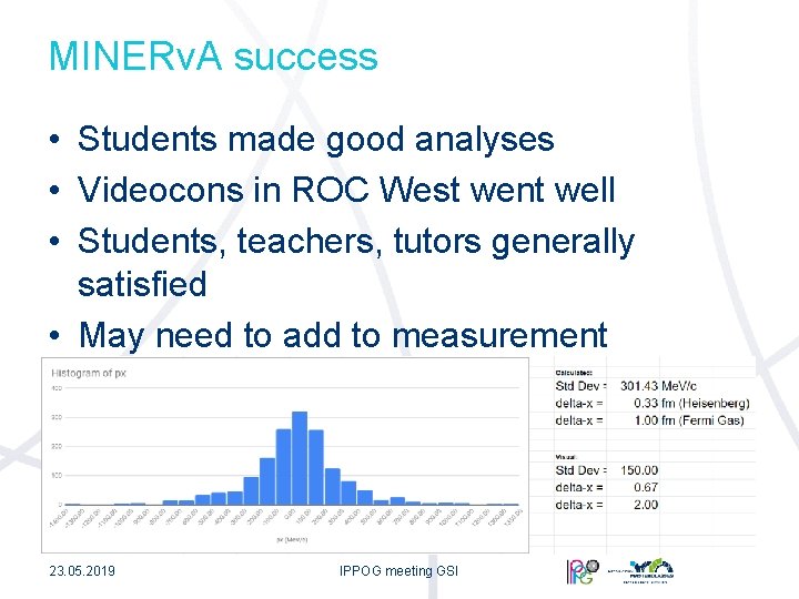 MINERv. A success • Students made good analyses • Videocons in ROC West went