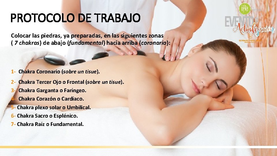 PROTOCOLO DE TRABAJO Colocar las piedras, ya preparadas, en las siguientes zonas ( 7