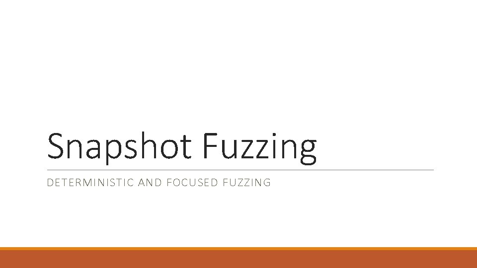 Snapshot Fuzzing DETERMINISTIC AND FOCUSED FUZZING 