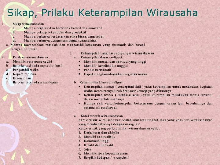 Sikap, Prilaku Keterampilan Wirausaha 