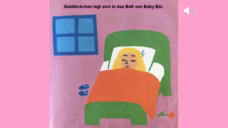 Goldlöckchen legt sich in das Bett von Baby Bär. 