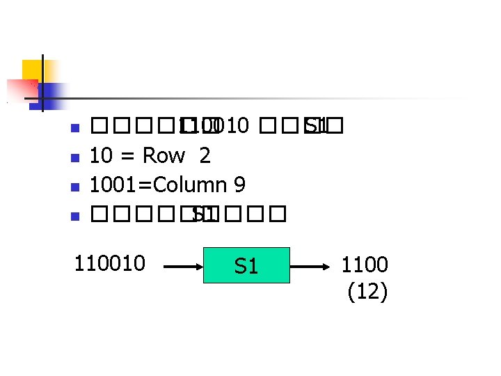  ������ 110010 ���� S 1 10 = Row 2 1001=Column 9 ����� S
