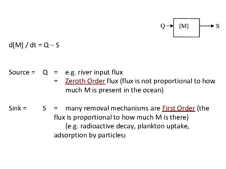 d[M] / dt = Q – S Source = Q = = Sink =