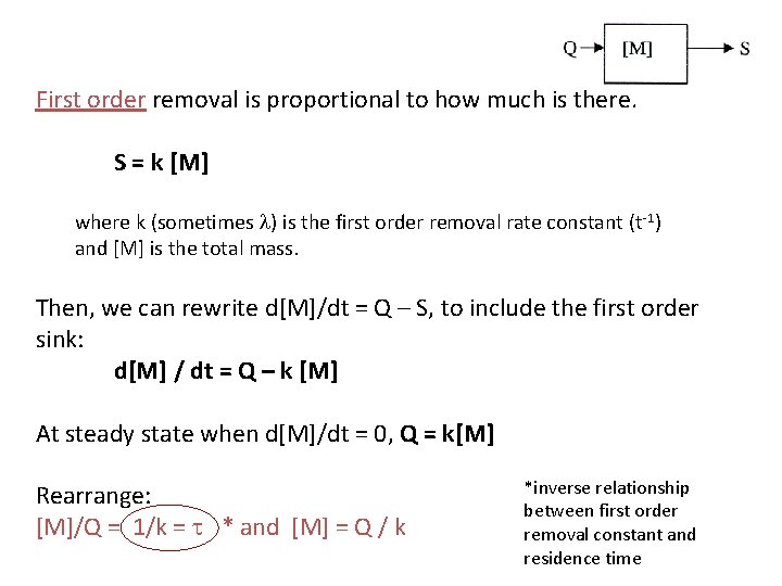 First order removal is proportional to how much is there. S = k [M]