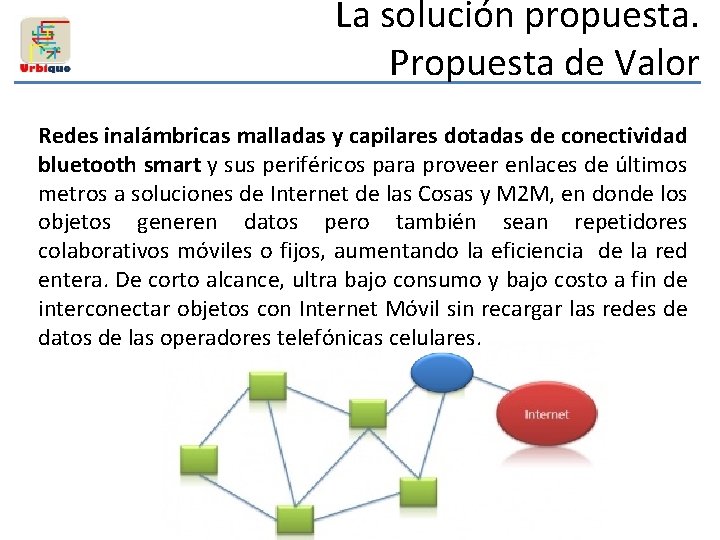 La solución propuesta. Propuesta de Valor Redes inalámbricas malladas y capilares dotadas de conectividad