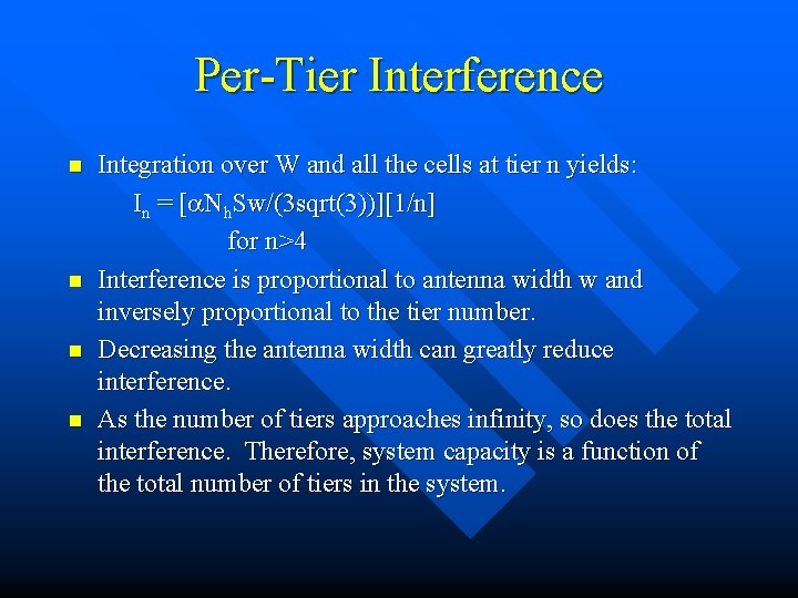Per-Tier Interference n n Integration over W and all the cells at tier n