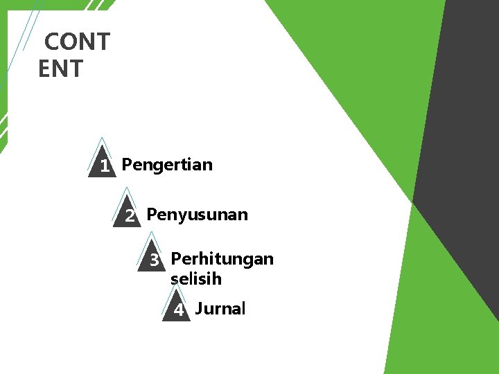 CONT ENT 1 Pengertian 2 Penyusunan 3 Perhitungan selisih 4 Jurnal 